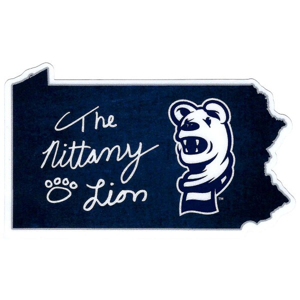 Penn State Nittany Lion Mascot & signature in PA state vinyl decal